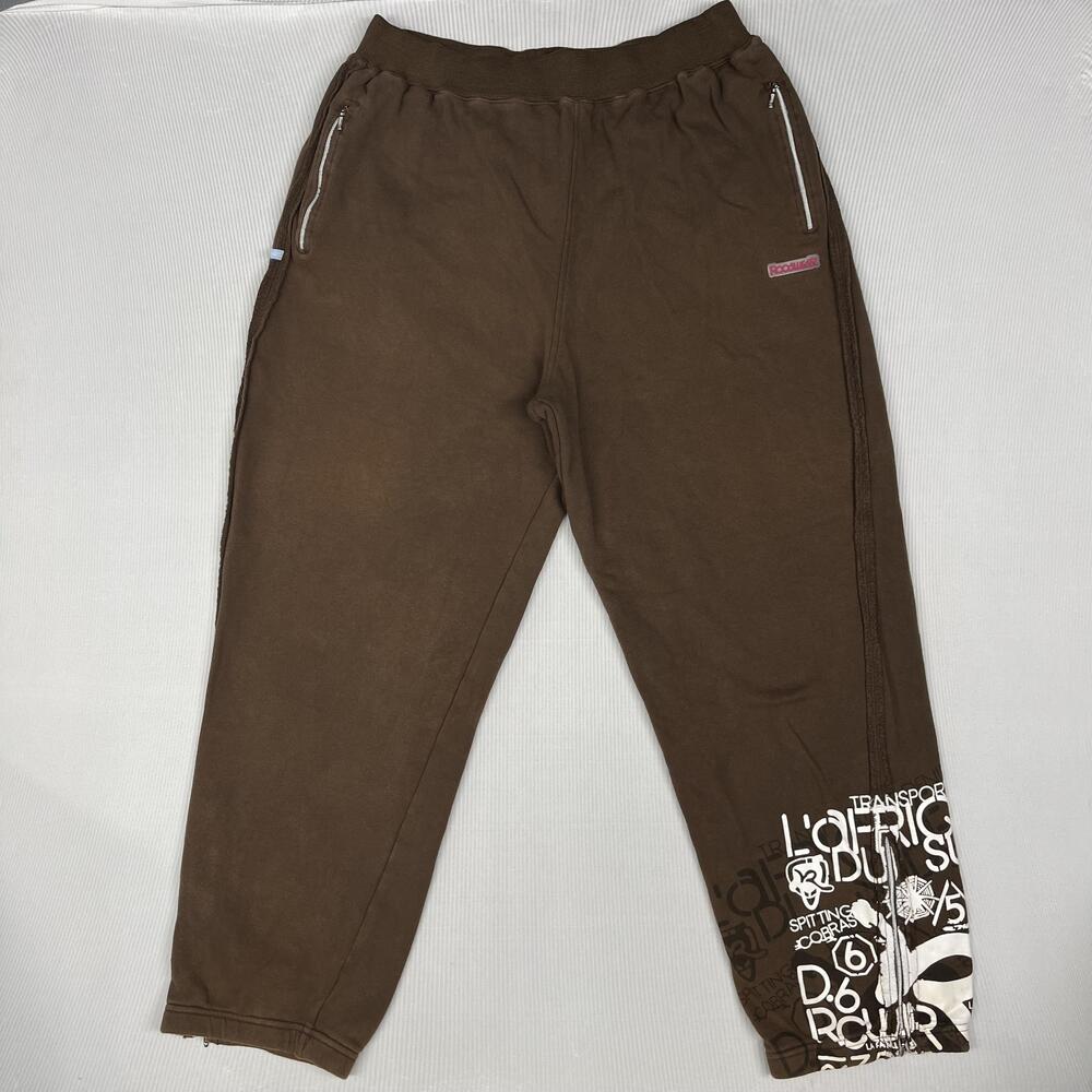 Rocawear Pants Mens XL Brown Sweatpants Zip Pockets Graphic Leg Zipper Hem